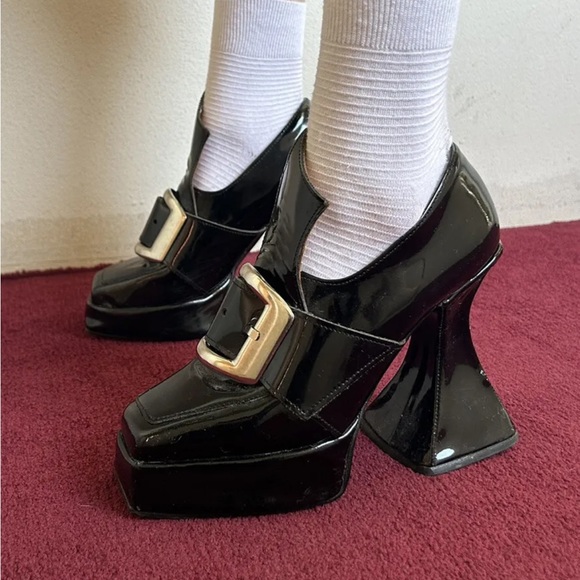 RARE VINTAGE LONDON UNDERGROUND PLATFORM CHUNKY HIGH HEELS!!!!! :))))) - Picture 1 of 4